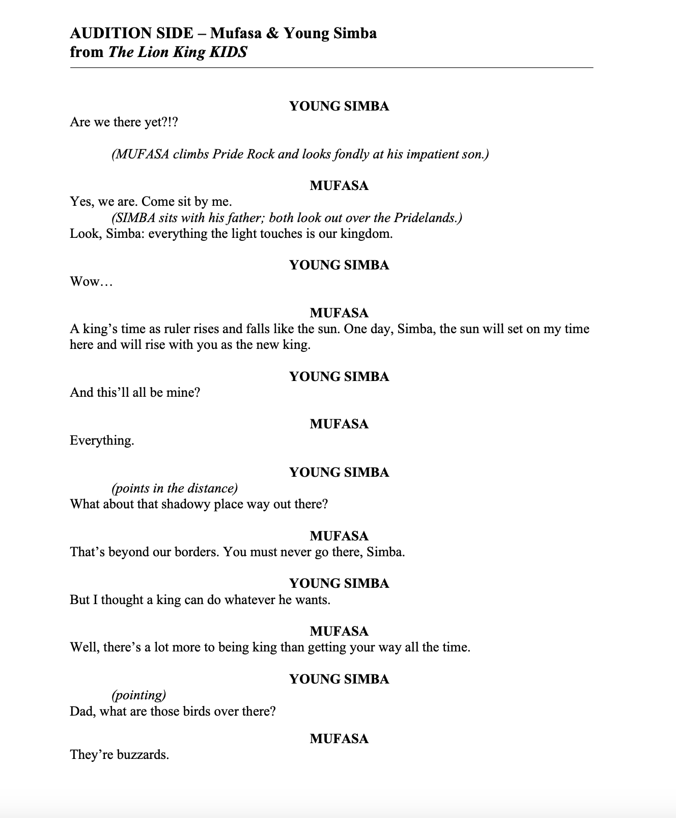 Audition Side Young Simba Mufasa