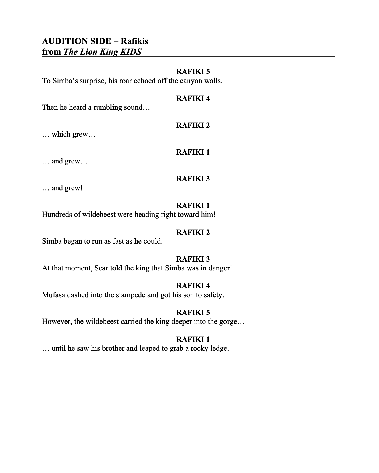 Rafiki Audition SIde