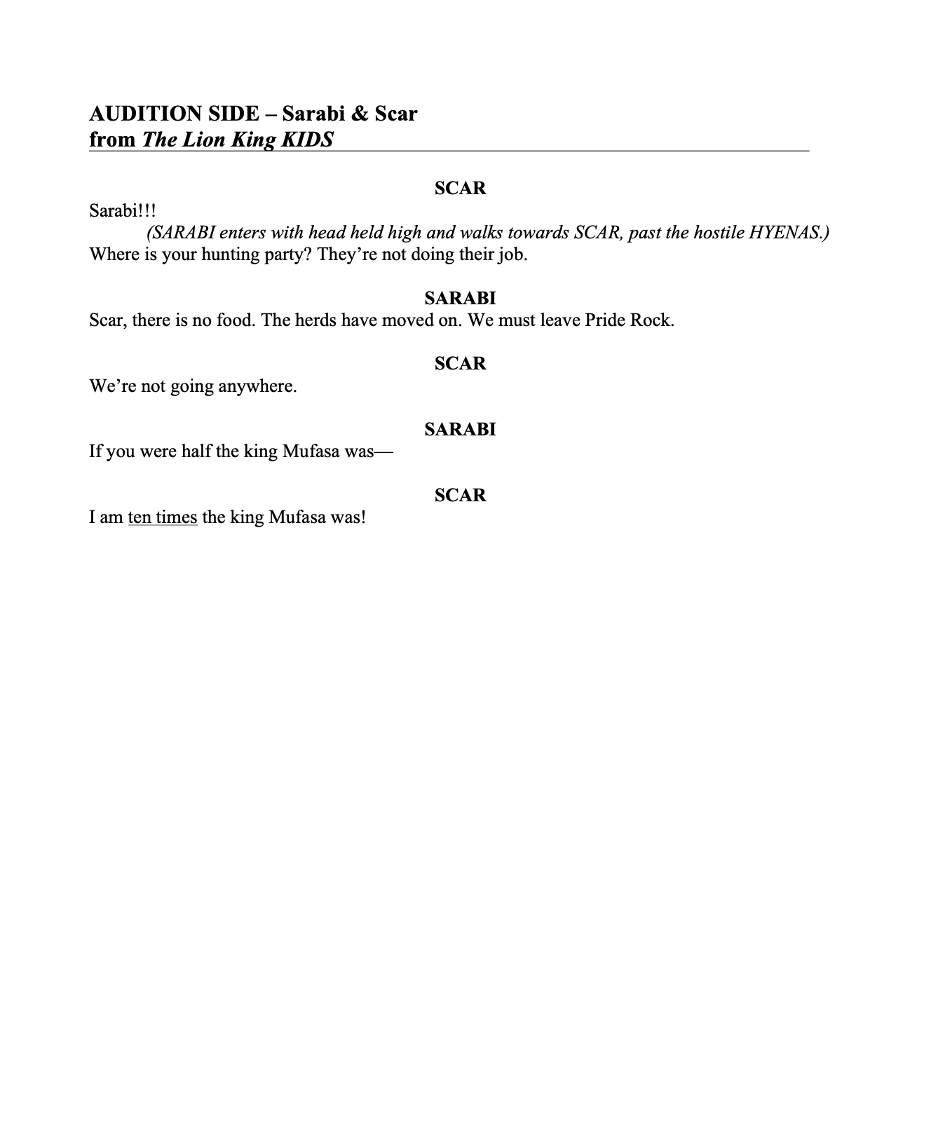 Audition Side Sarabi and Scar