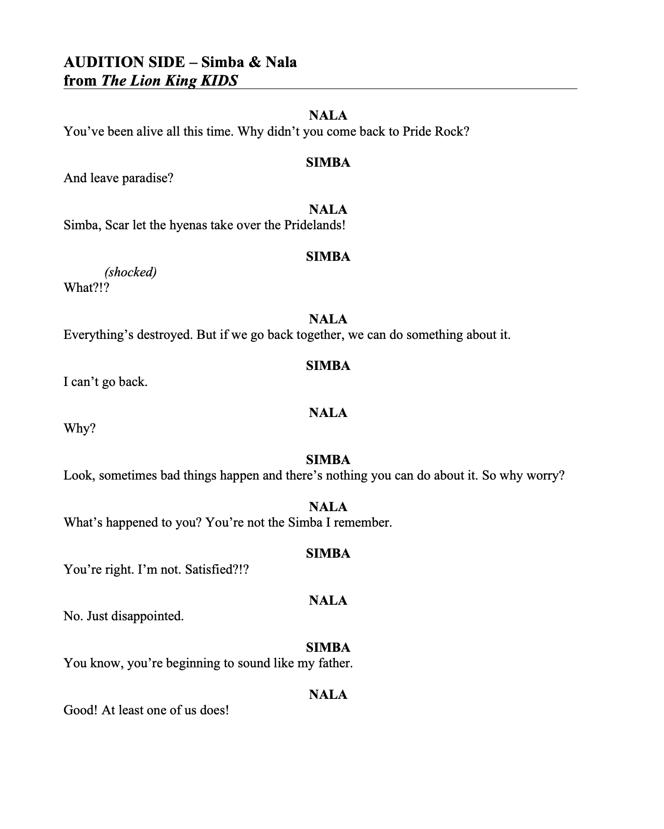 Audition Side Simba and Nala