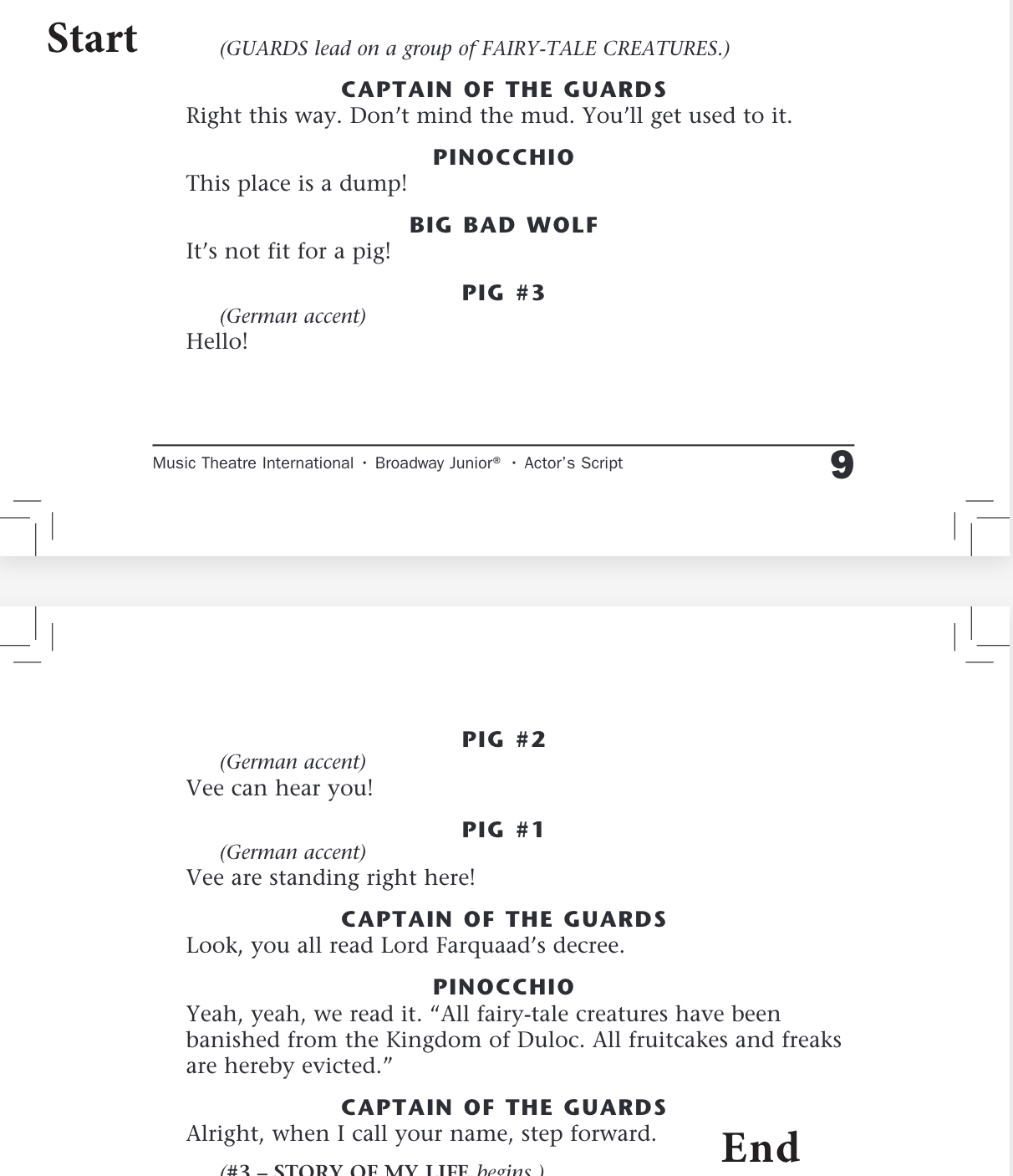 Captain of the Guards, Pinocchio, Big Bad Wolf, Pig 1, Pig 2, Pig 3 Side