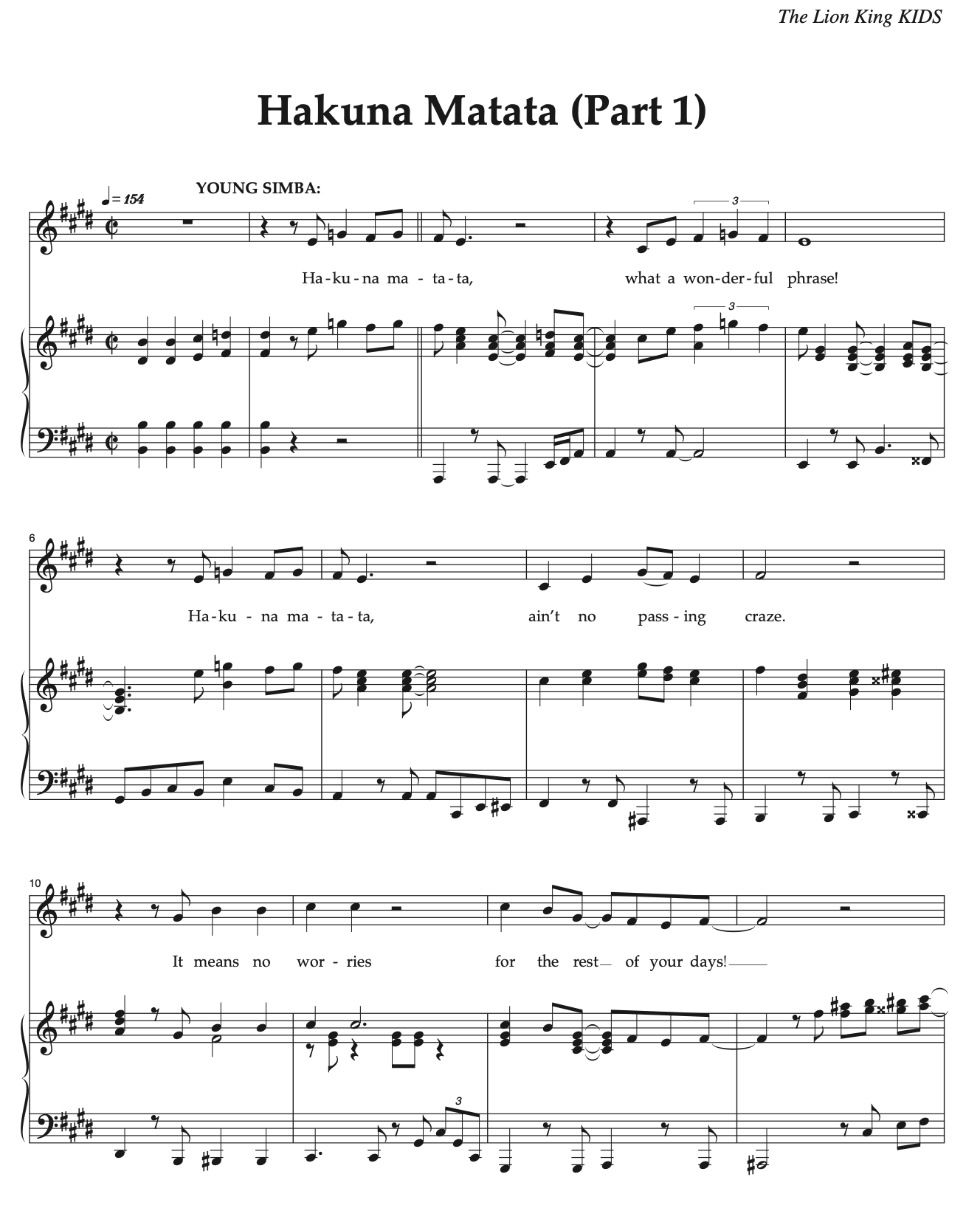 Hakuna Matata Ensemble, Young Simba, Simba