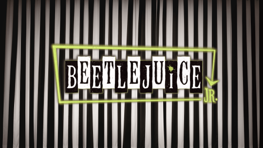 A black and white striped background with the Beetlejuice JR logo