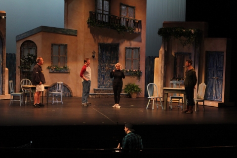 Mamma Mia scenery rental ---- the village ---stagecraft theatrical 800-499-1504