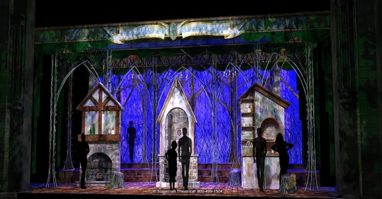 Into the Woods set rental - Act One Opening with houses - Stagecraft Theatrical  - 800-499-1504
