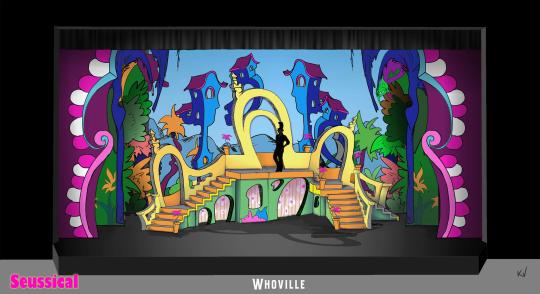 Seussical brodway musical set rental - whoville front row theatrical rental 800-250-3114 